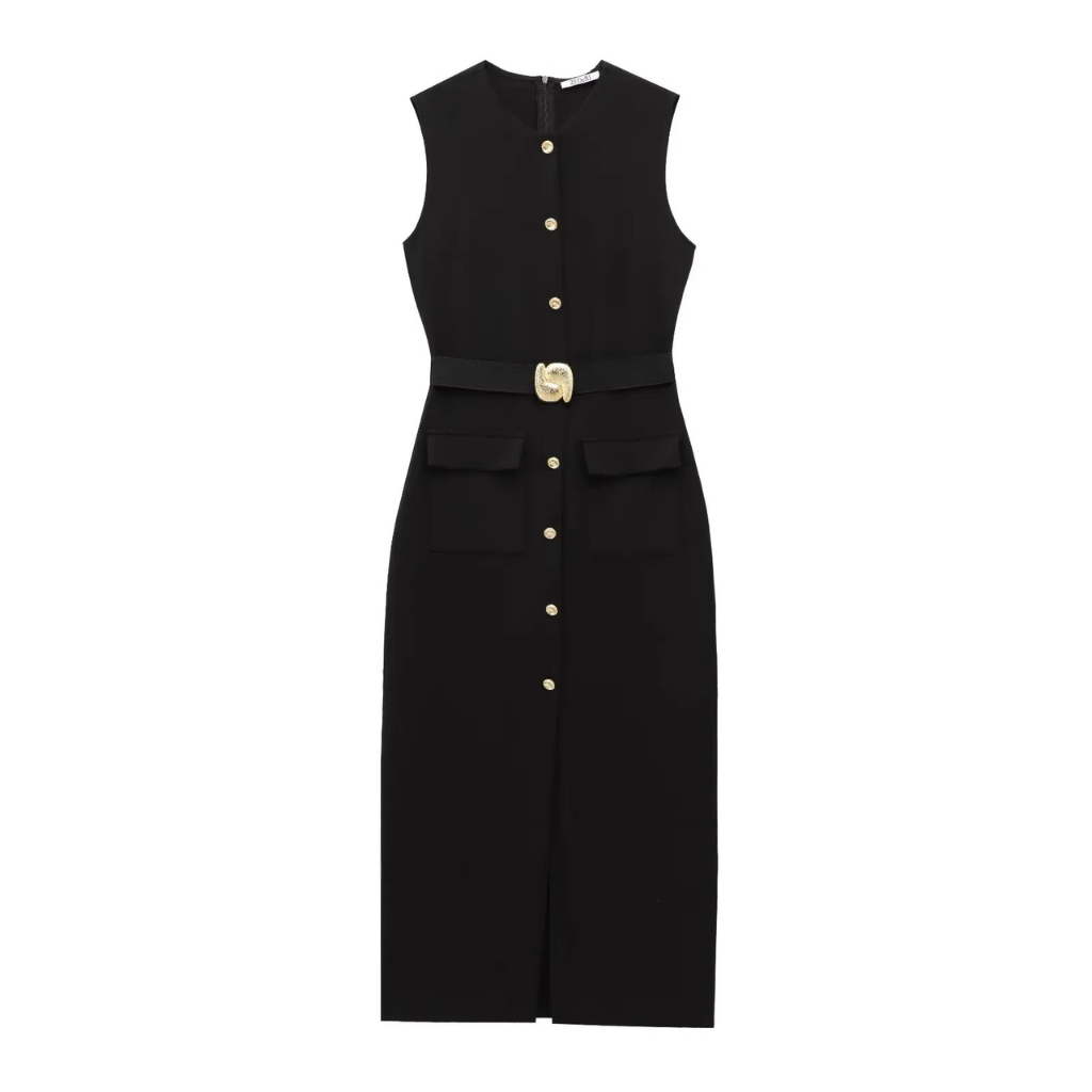 Vestido Midi com Cinto e Fenda Clara – Elegância Prática para o Dia a Dia