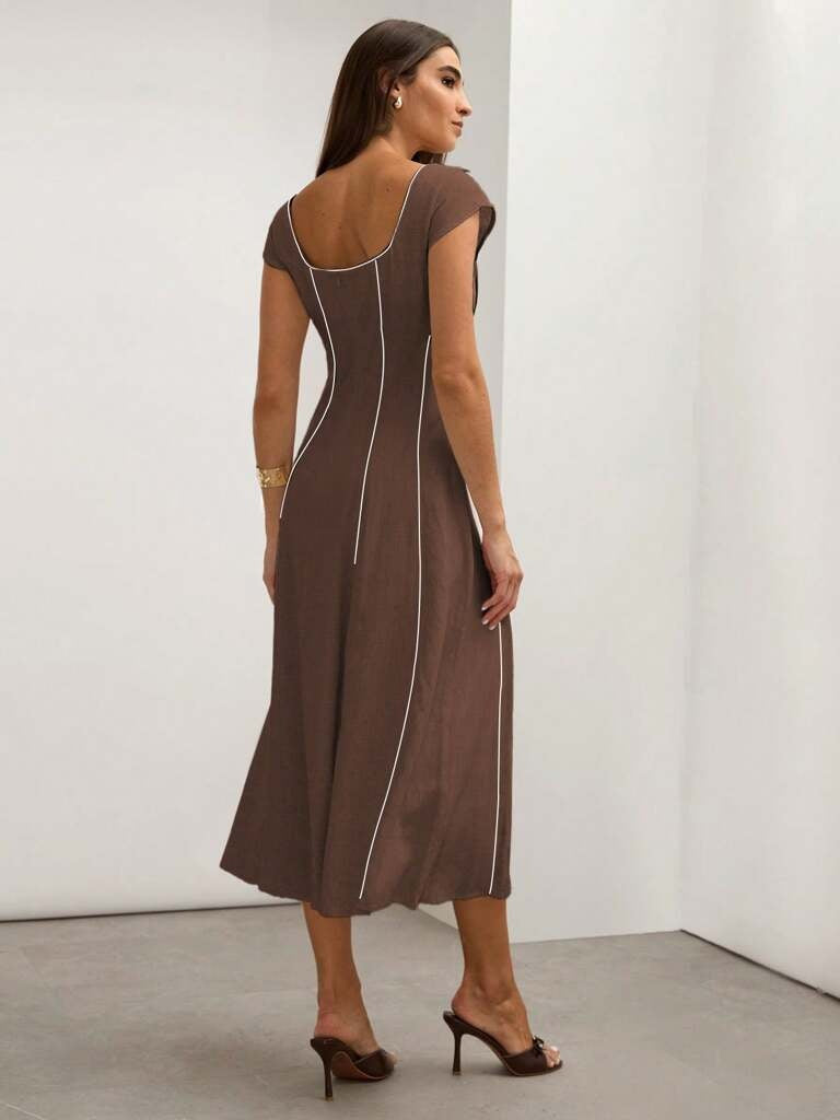 Vestido Midi em Linho Bloco de Cores Tereza – Elegância Atemporal