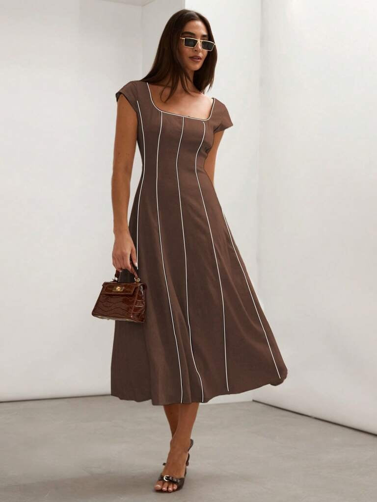 Vestido Midi em Linho Bloco de Cores Tereza – Elegância Atemporal