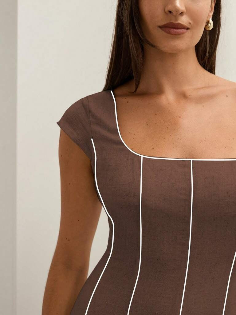Vestido Midi em Linho Bloco de Cores Tereza – Elegância Atemporal