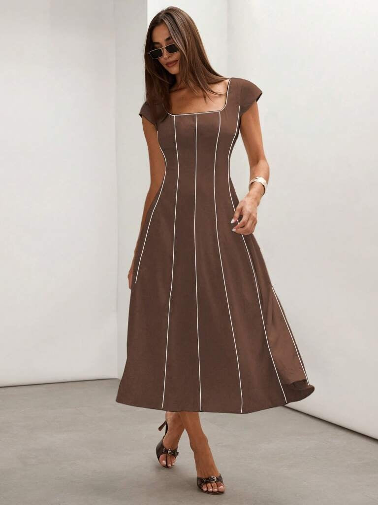 Vestido Midi em Linho Bloco de Cores Tereza – Elegância Atemporal