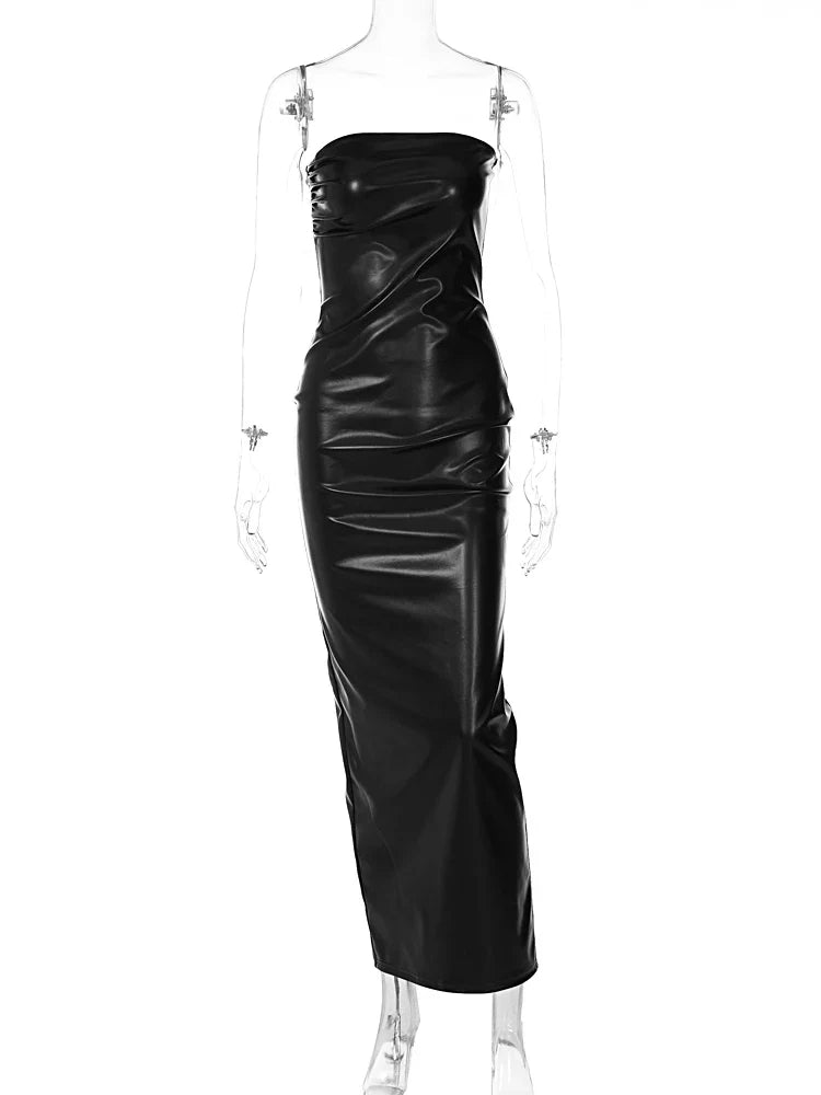 Vestido Sophia – Tubinho Longo em Couro Sintético