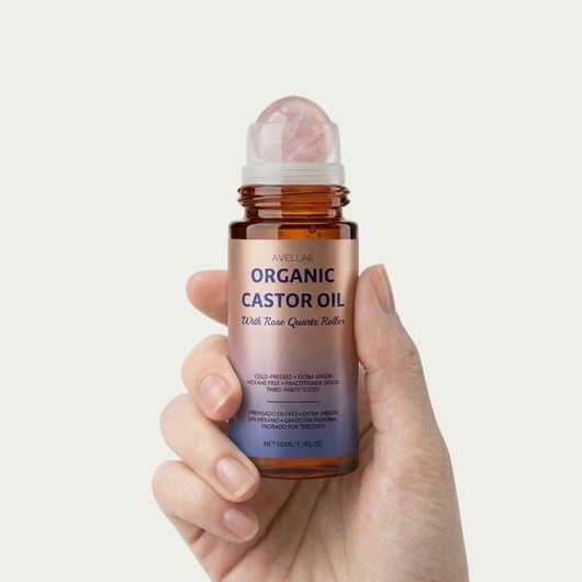 Cold Pressed Organic Castor Oil With Rose Quartz Roller